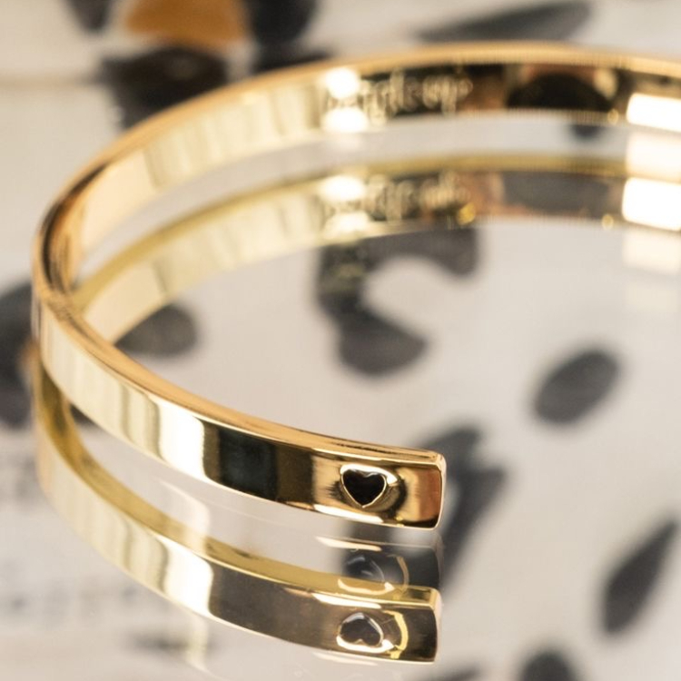 法國 Bangle Up 經典細款半開口鍍金琺瑯手環  Amour 小愛心 金 (多色)