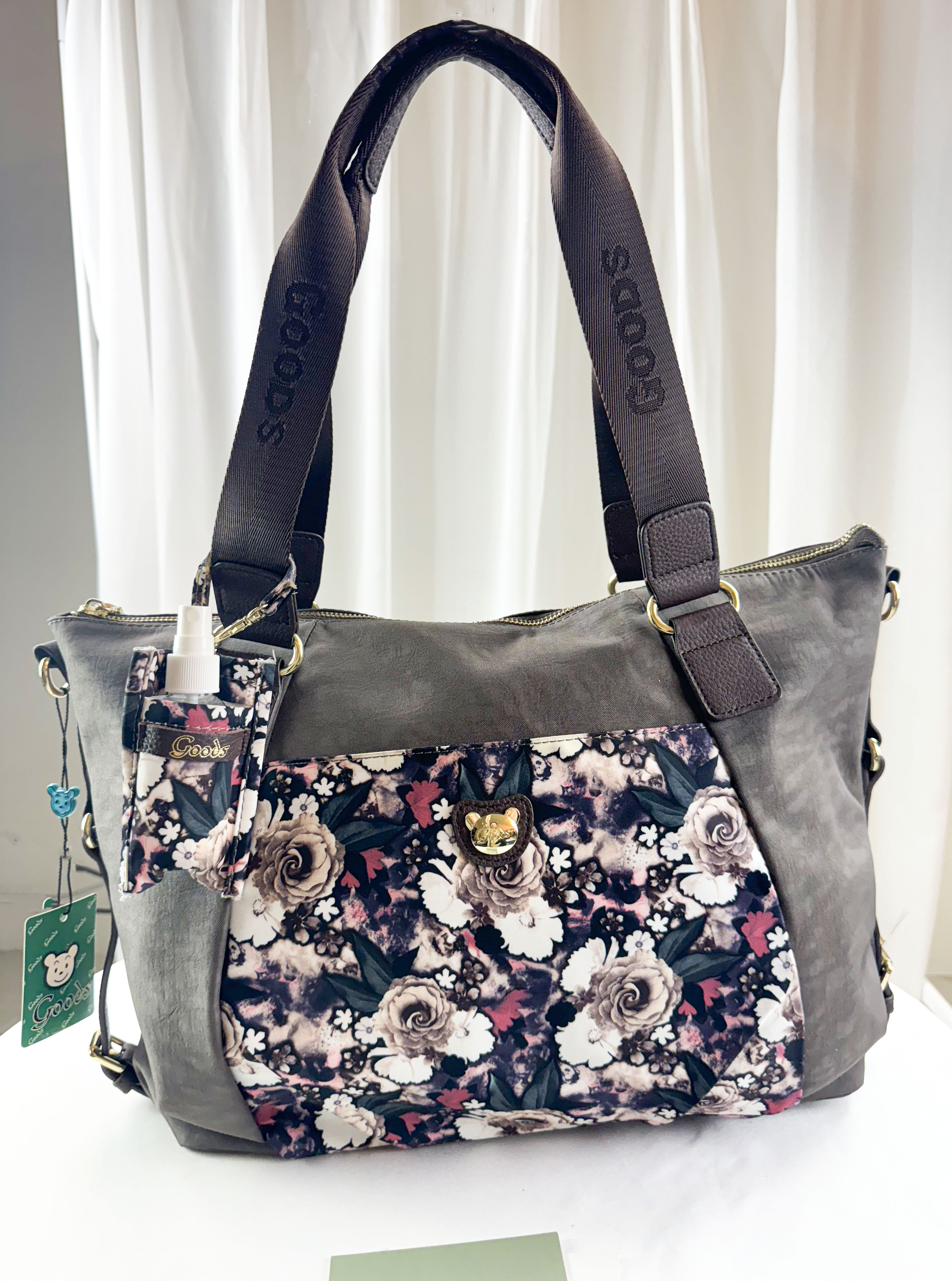 GOODS 咖啡花拼色防潑水手提包 / 側背包 附酒精保護套+酒精瓶 #2840