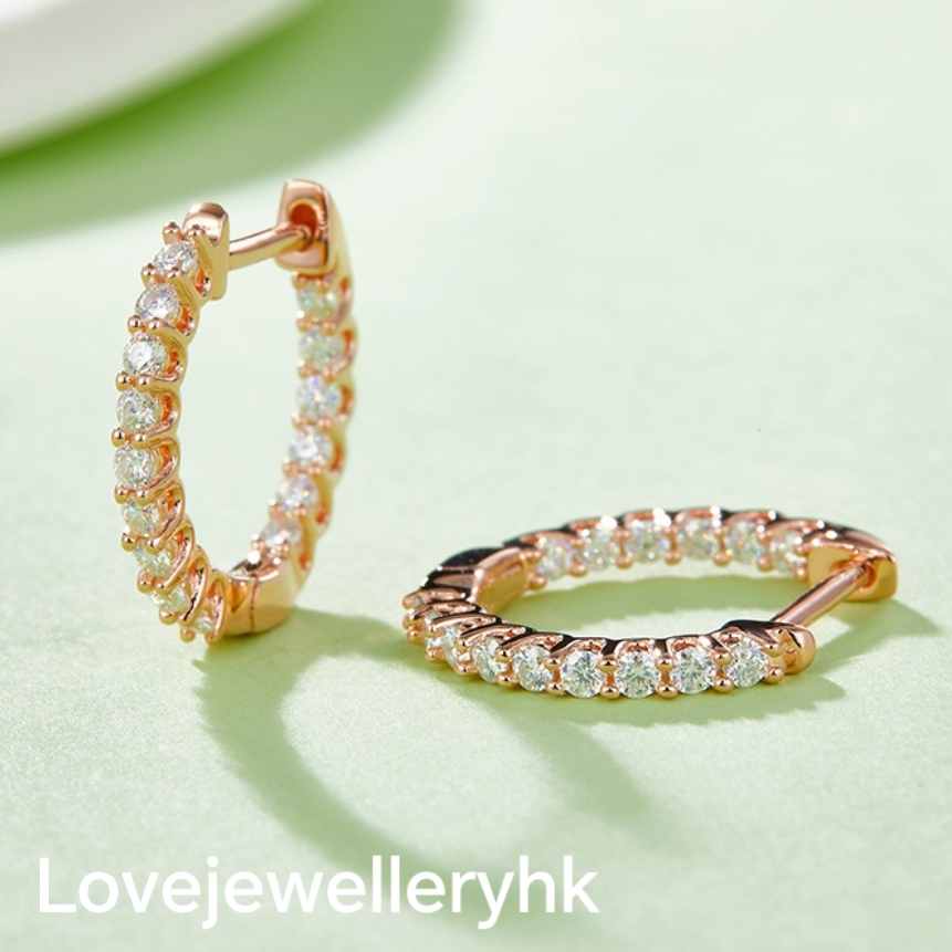 玫瑰金色莫桑鑽耳環     E03C037