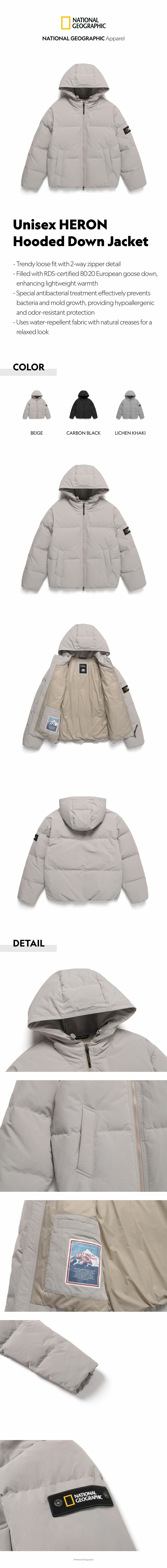 【NATIONAL GEOGRAPHIC】HOODED HERON DOWN JUMPER Unisex HERON Hooded Down Jacket - BEIGE