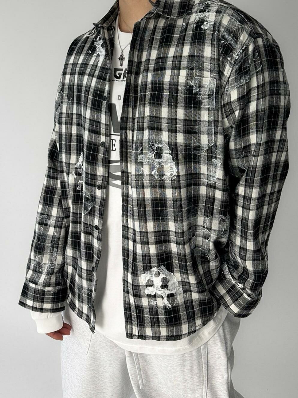 圖案格仔長袖恤衫 LEGIT-S018