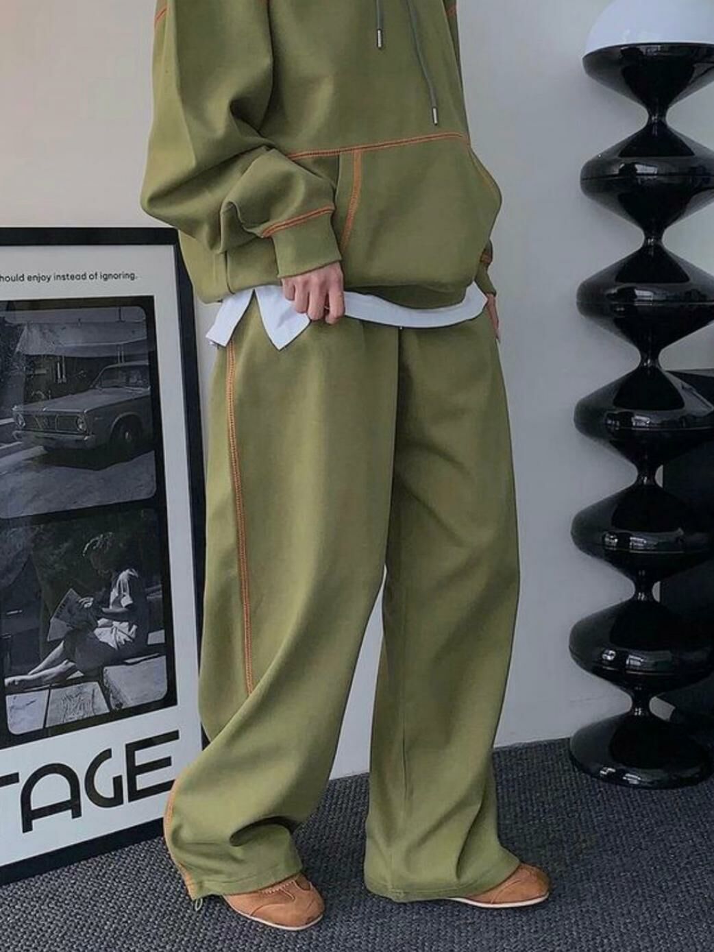 明線棉質可束腳鬆身褲 LEGIT-P025