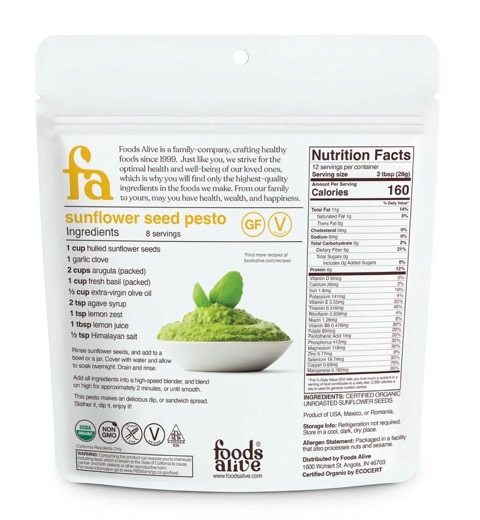 Foods Alive 有機葵花籽 (最佳食用日期為2027年3月1日)