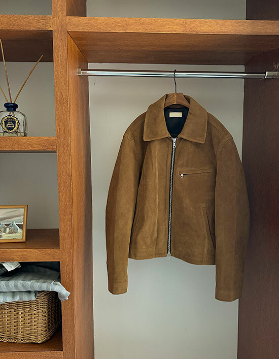 (韓國獨家特價)底特律拉鍊麂皮外套