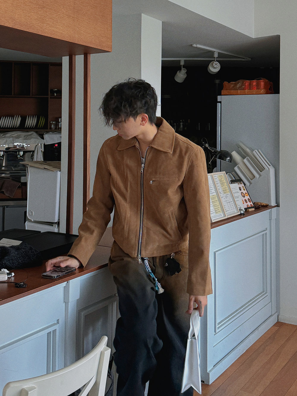 (韓國獨家特價)底特律拉鍊麂皮外套