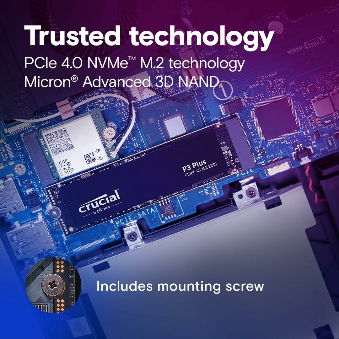 Crucial P3 Plus 1TB PCIe Gen4 3D NAND NVMe M.2 SSD，高達5