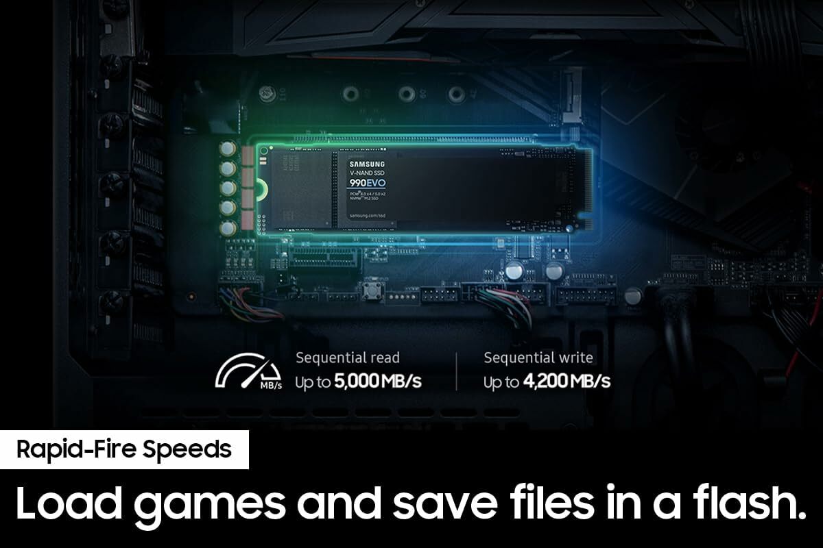 SAMSUNG 三星 990 EVO SSD、PCIe Gen 4x4、Gen 5x2 M.2 2280 NVMe 內部固態硬碟,速度高達 5,000MB/秒