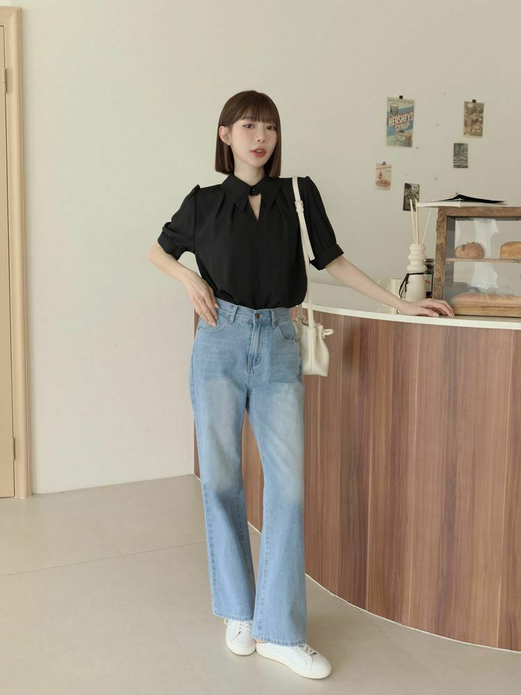 尖領兩穿式雪紡襯衫