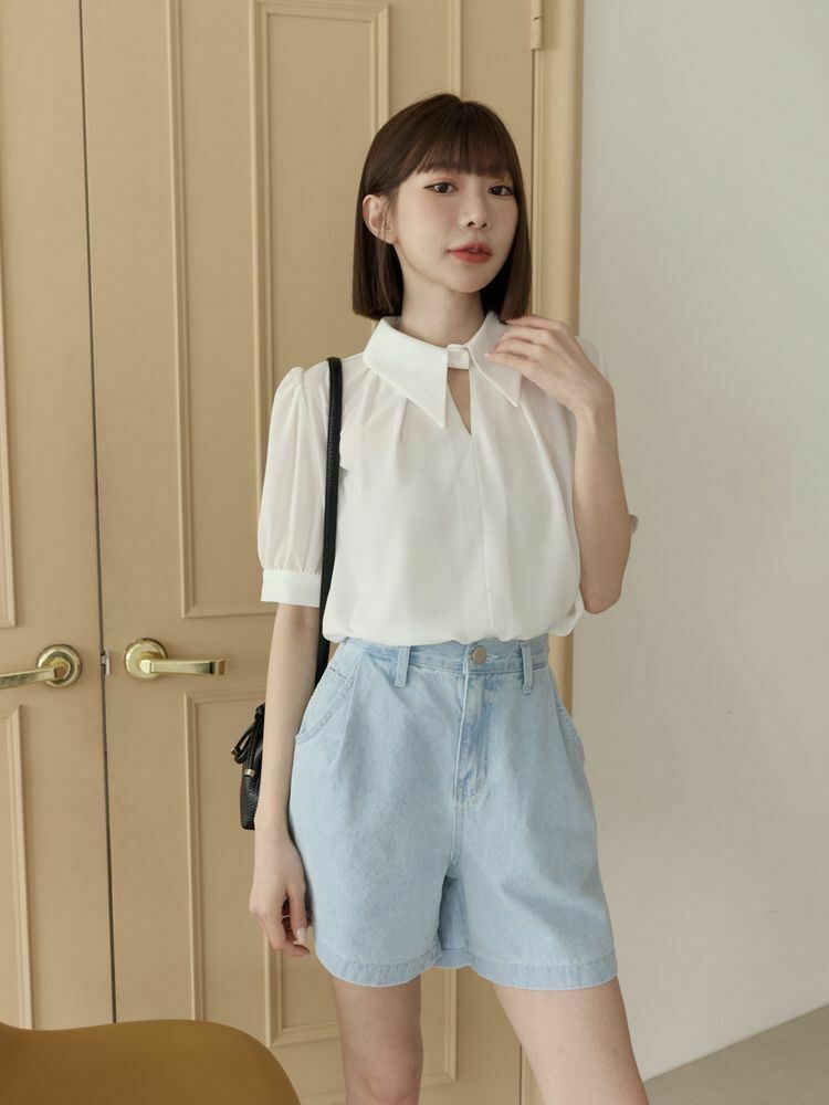 尖領兩穿式雪紡襯衫