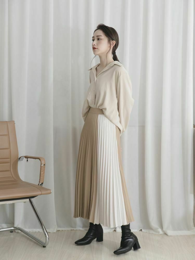 自訂 極美拼色百褶裙