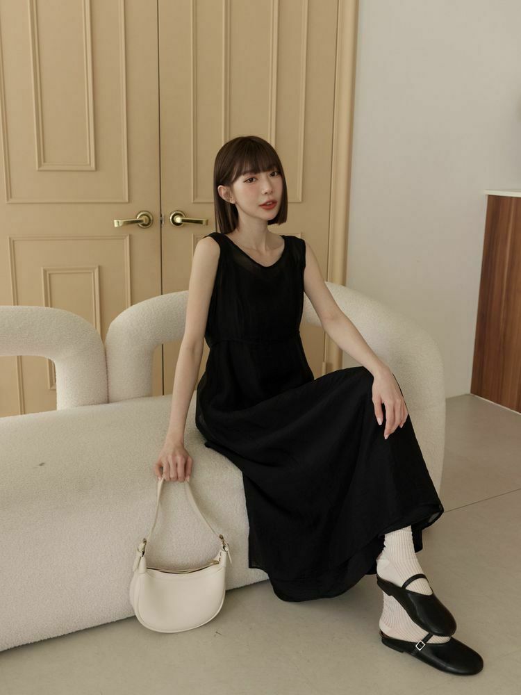 透膚後綁帶背心罩衫