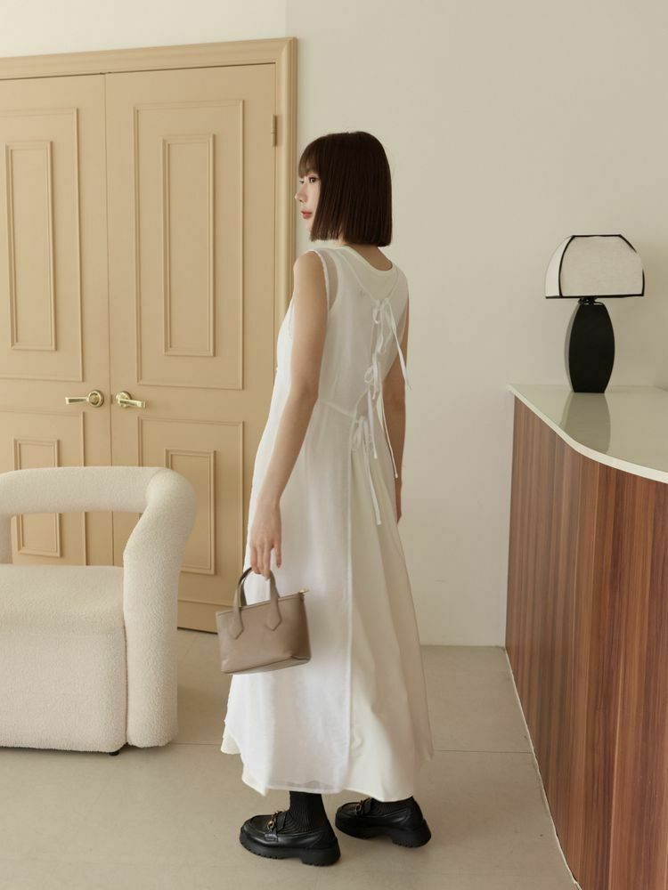 透膚後綁帶背心罩衫