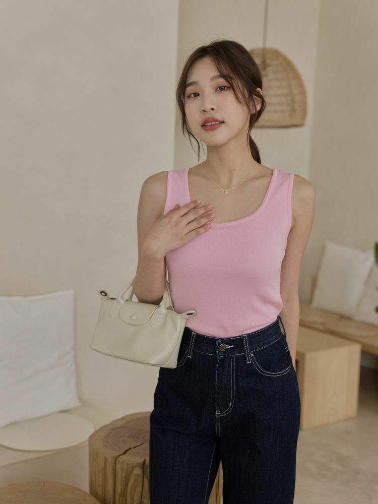 方領輕薄細針織背心