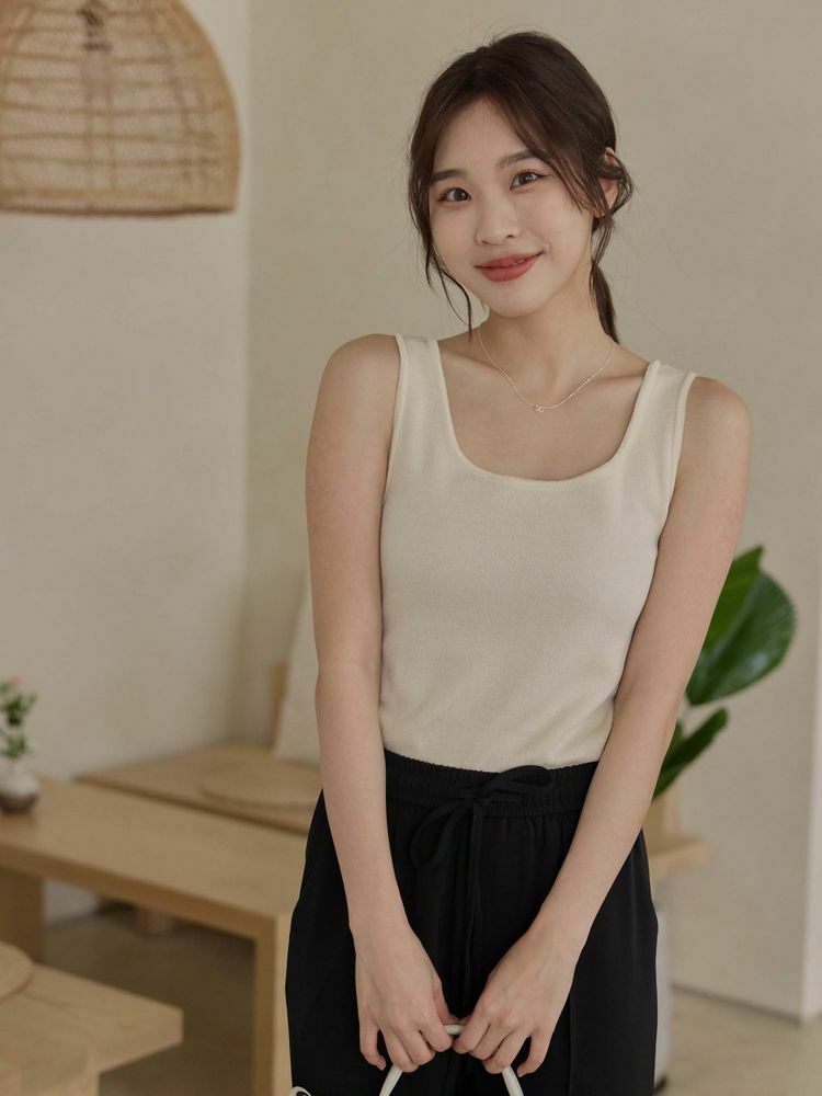 方領輕薄細針織背心
