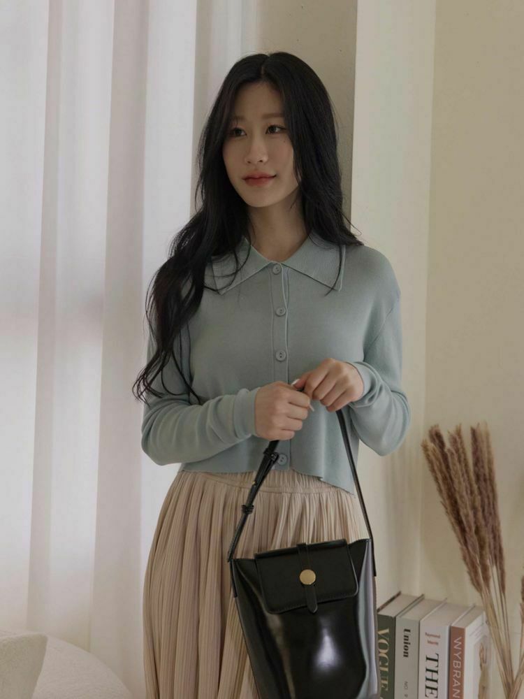 小尖領排釦針織