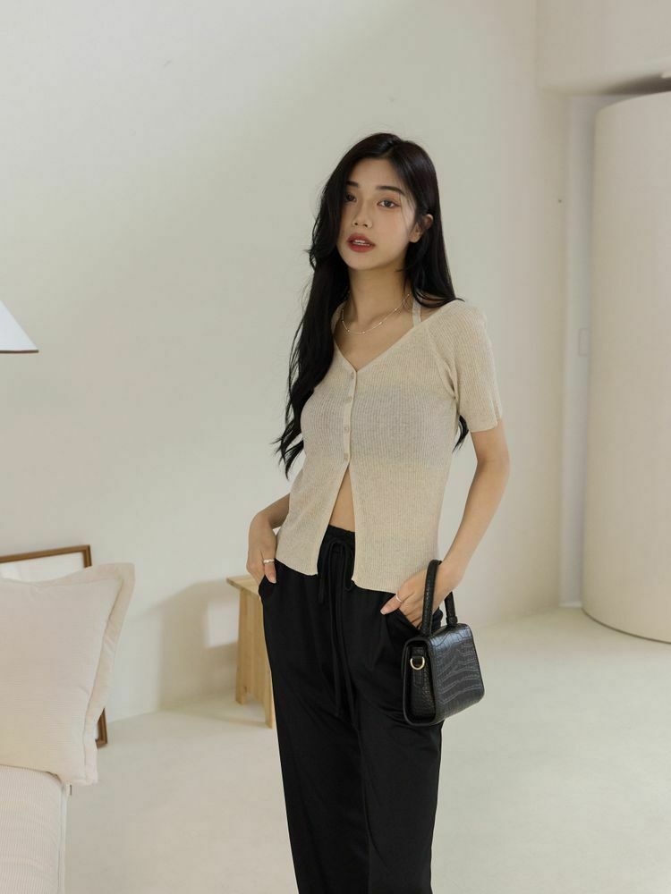顯瘦繞脖綁帶薄針織