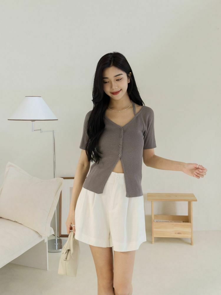 顯瘦繞脖綁帶薄針織