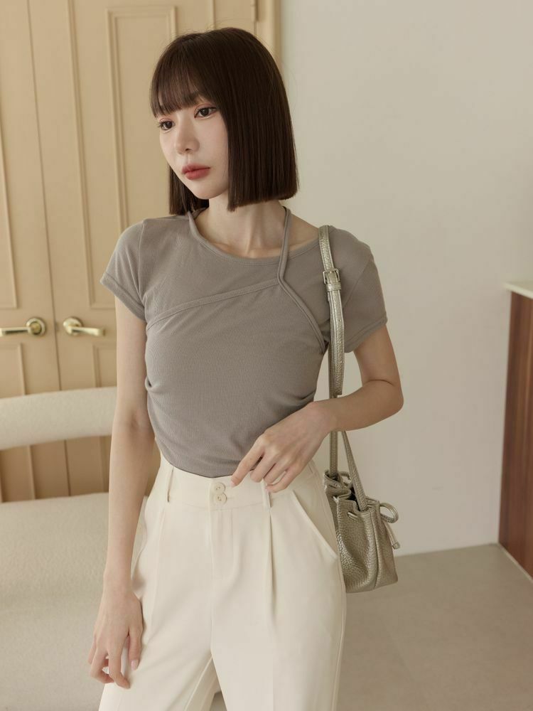 彈性綁帶側抓皺上衣