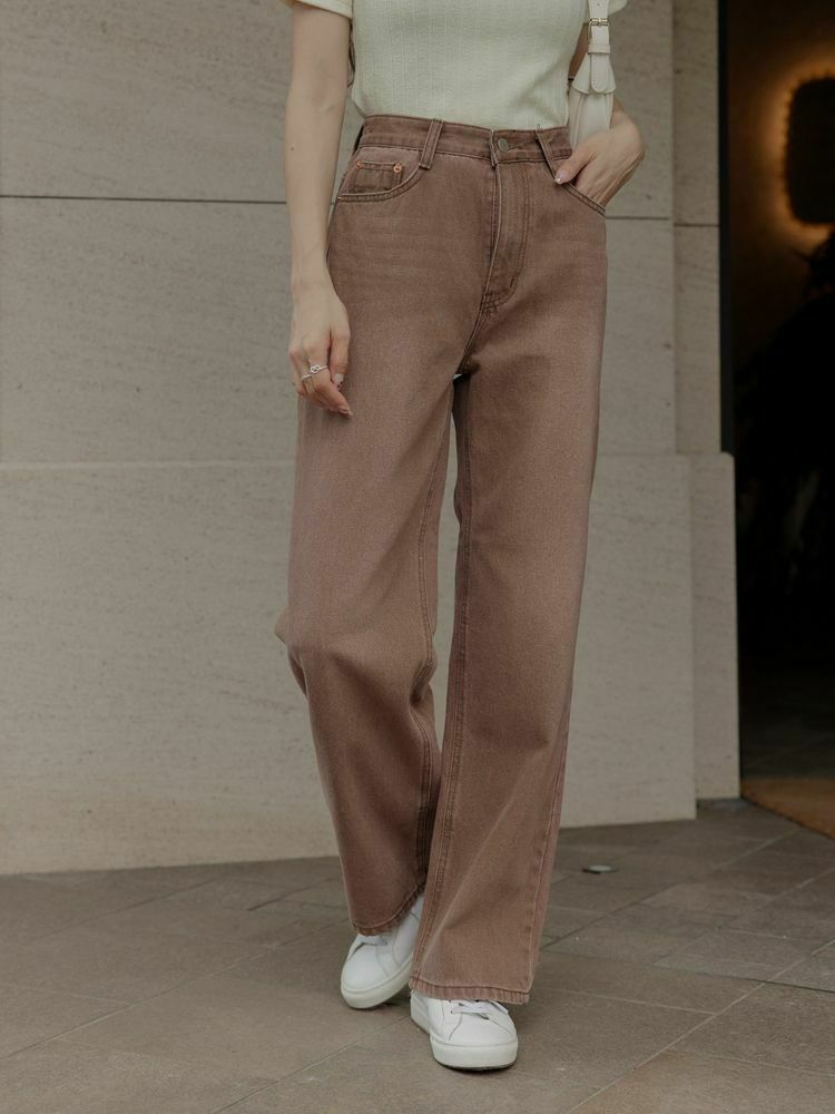 推薦長腿款 大地色直筒牛仔褲