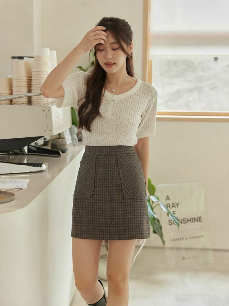復古格紋口袋A字裙