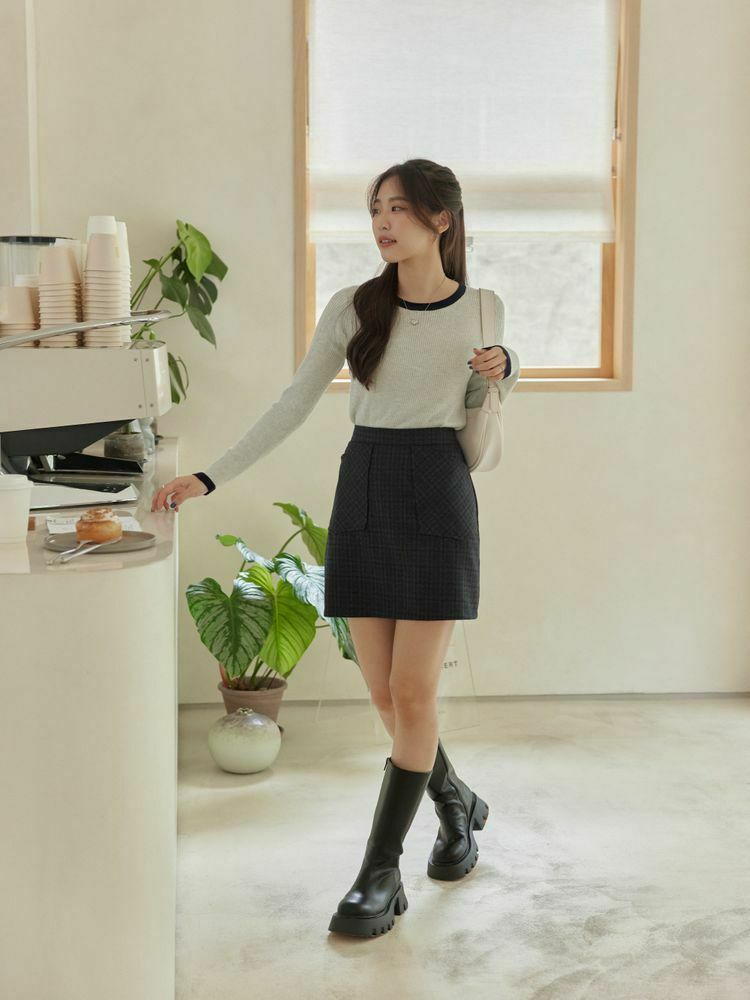 復古格紋口袋A字裙