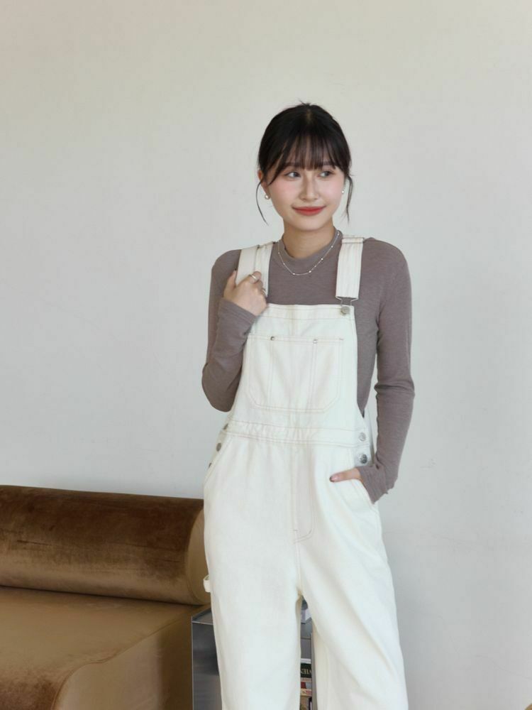 車線牛仔吊帶寬褲