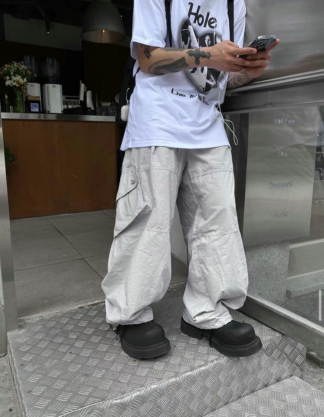 【HERETICS STUDIO 】韓國 고품질 素面 大口袋 單邊 尼龍 抽繩 寬鬆 下身 長褲