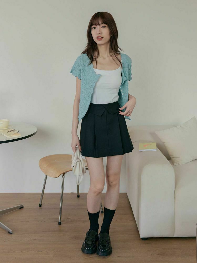 設計款 翻領造型百摺短裙