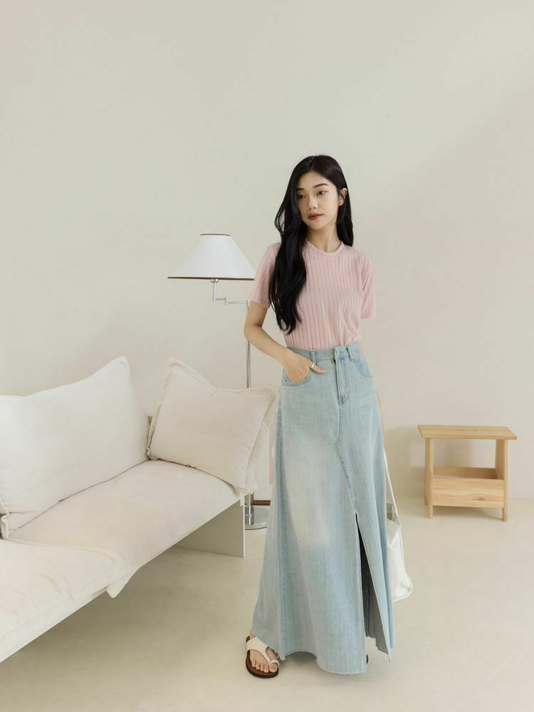(高個子限定)A字輕薄牛仔傘裙