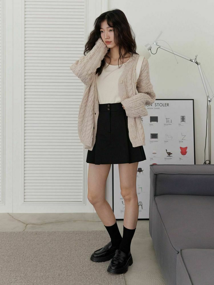 質感雙釦百摺A字短裙