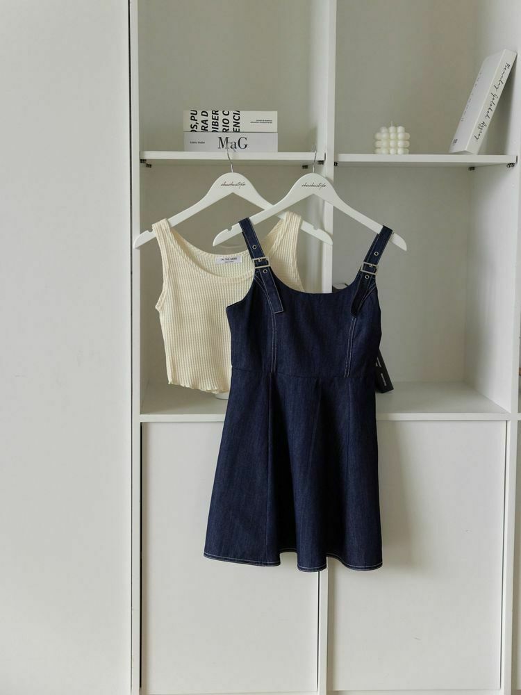 車線配色顯瘦牛仔短洋