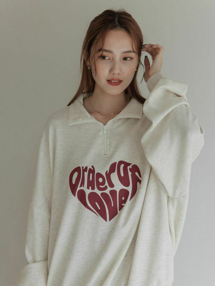 愛心舒適落肩半拉鍊上衣