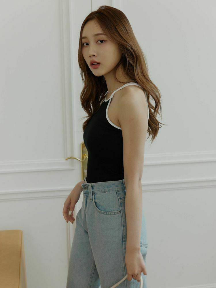 設計款 不對稱直紋撞色背心