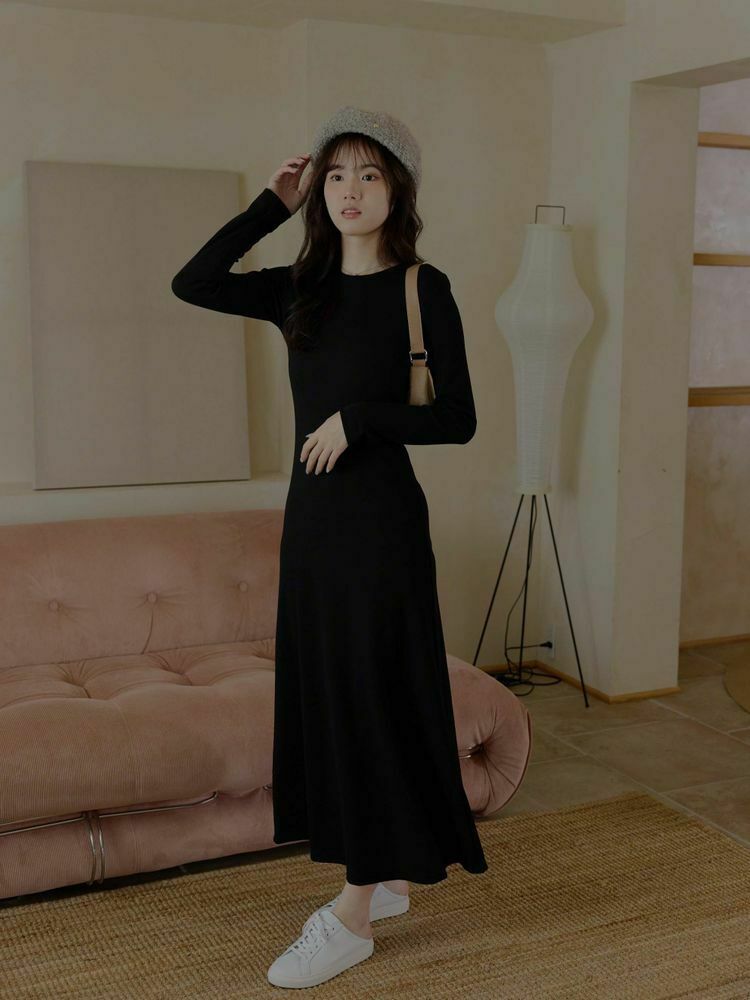 簡約直坑紋合身長洋