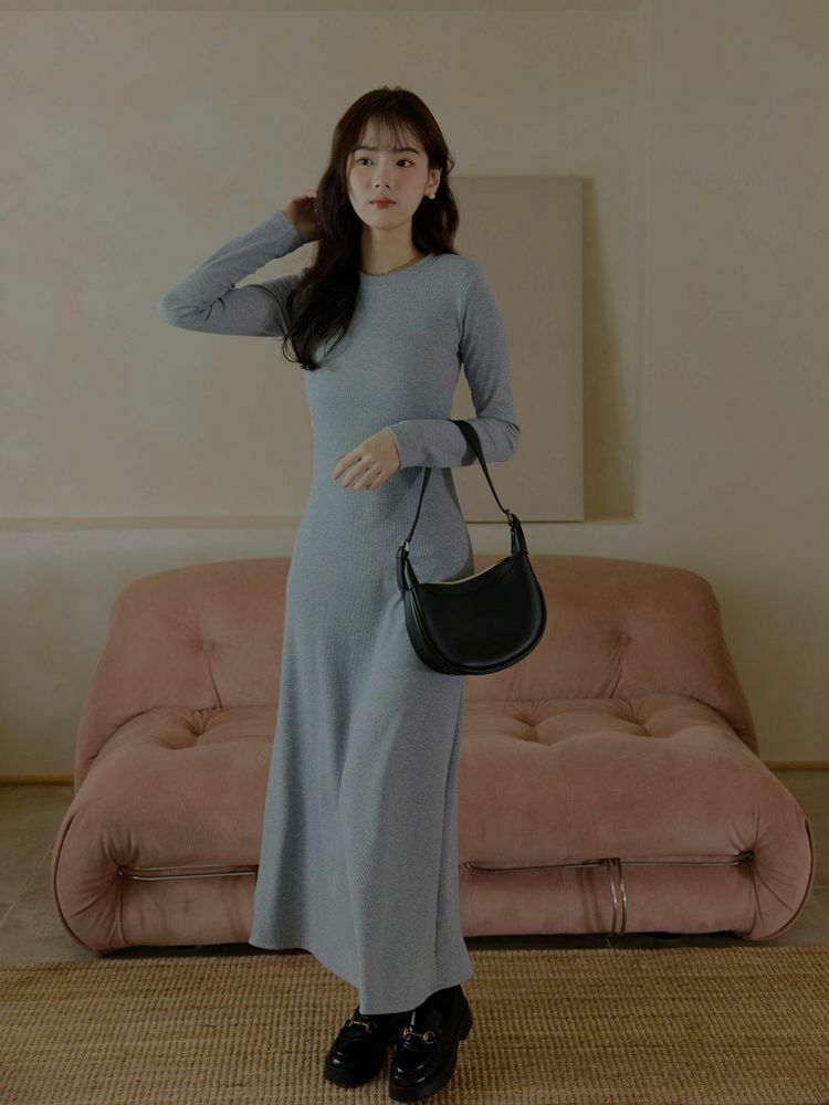 簡約直坑紋合身長洋