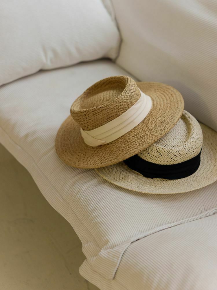 配色緞帶編織草帽