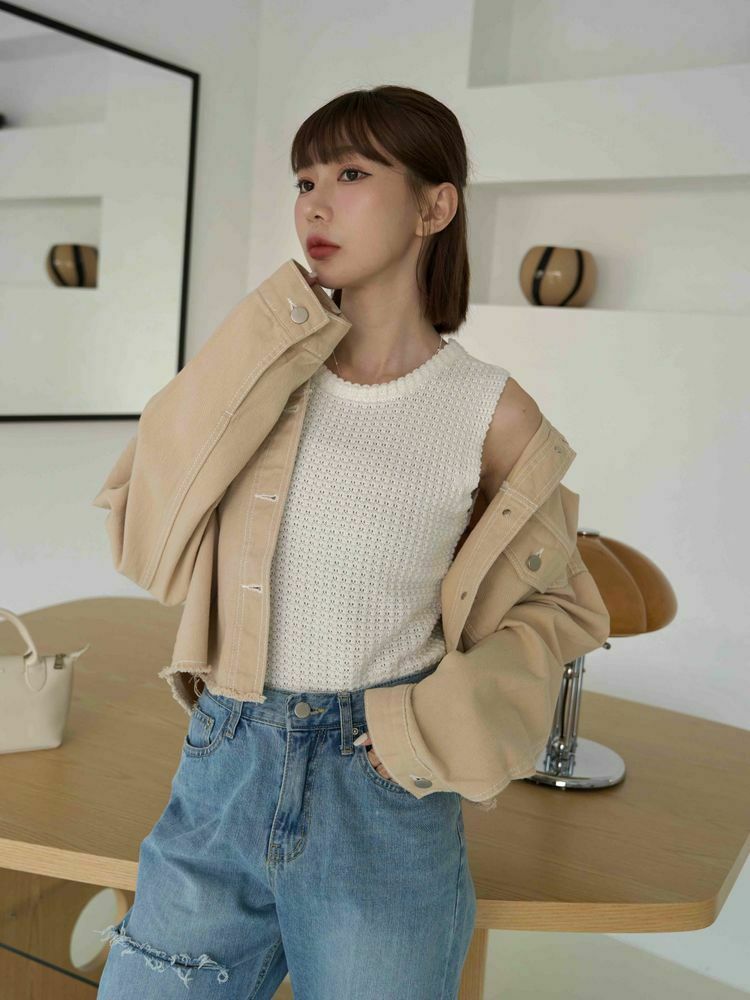 不修邊輕薄牛仔外套