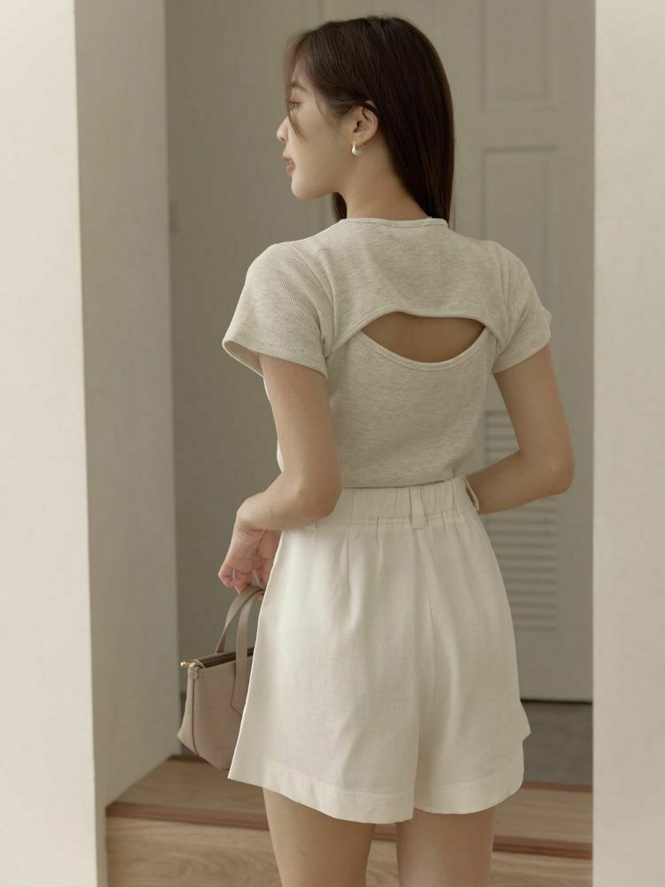 後鏤空薄料華夫格短T