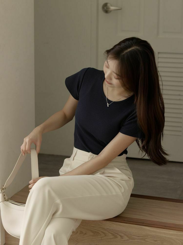 後鏤空薄料華夫格短T