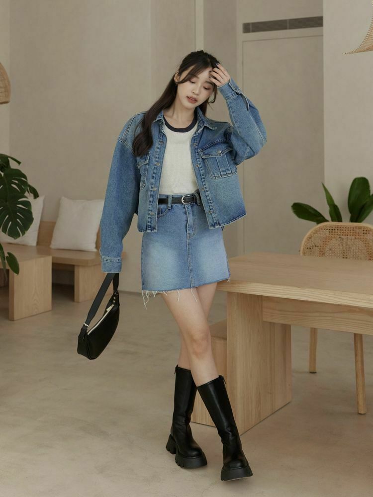 率性挺料雙口袋牛仔外套