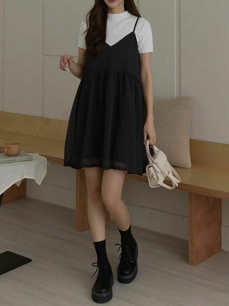 微透膚點點細肩短洋