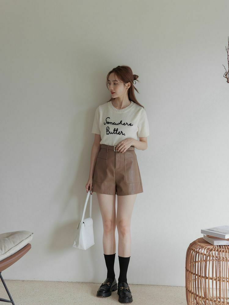 質感皮革口袋短褲（附皮帶）