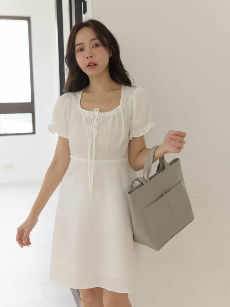 方領皺皺棉A字短洋