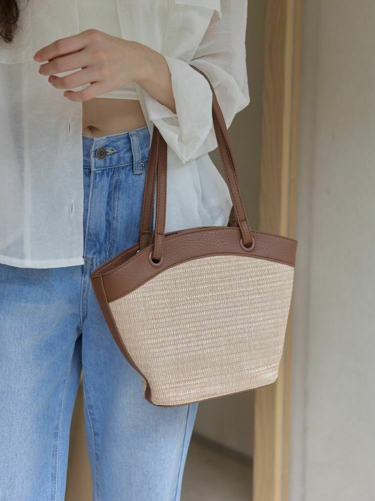 質感皮革拼接編織子母包