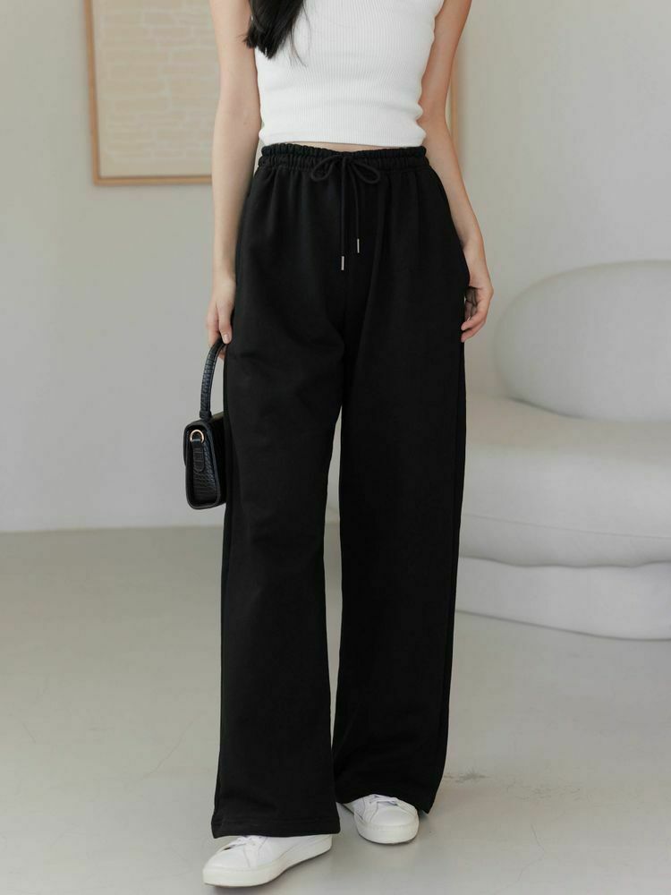 休閒綁帶直筒落地棉褲