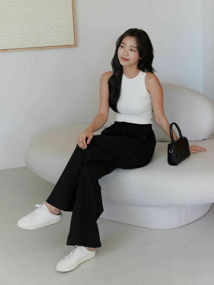 休閒綁帶直筒落地棉褲