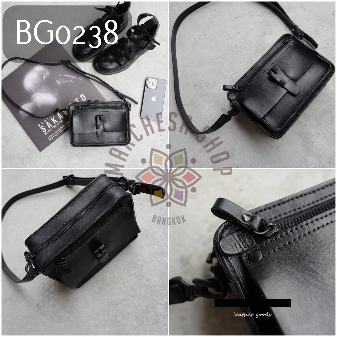 BG0238 - 全真皮山羊皮簡約拉鏈鈄揹小袋