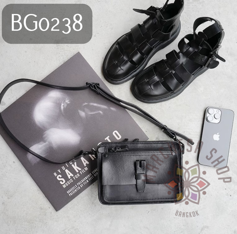 BG0238 - 全真皮山羊皮簡約拉鏈鈄揹小袋