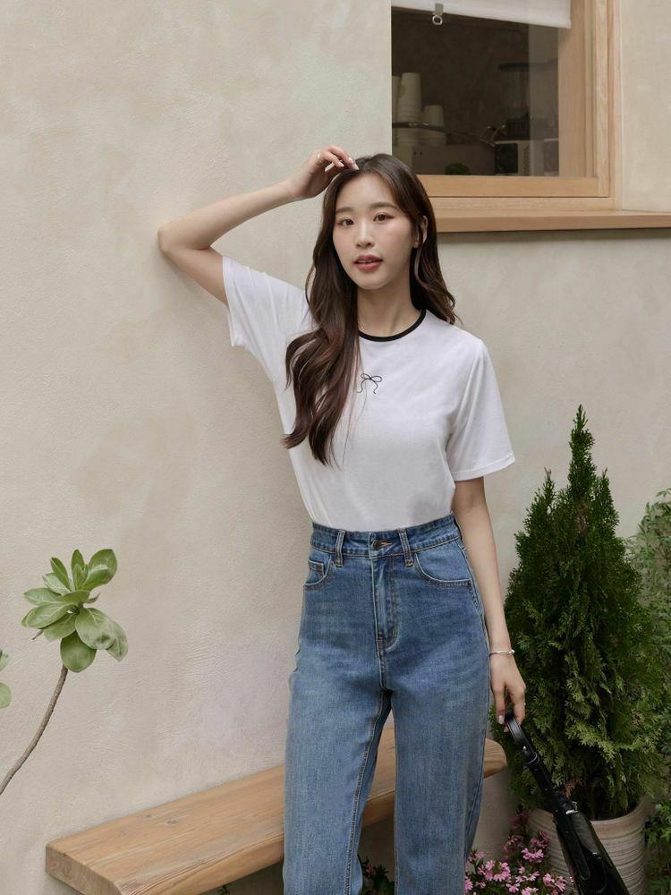 撞色蝴蝶結Q彈短Ｔ