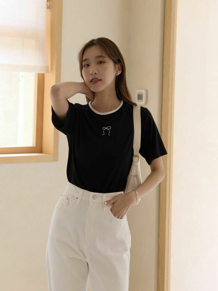 撞色蝴蝶結Q彈短Ｔ